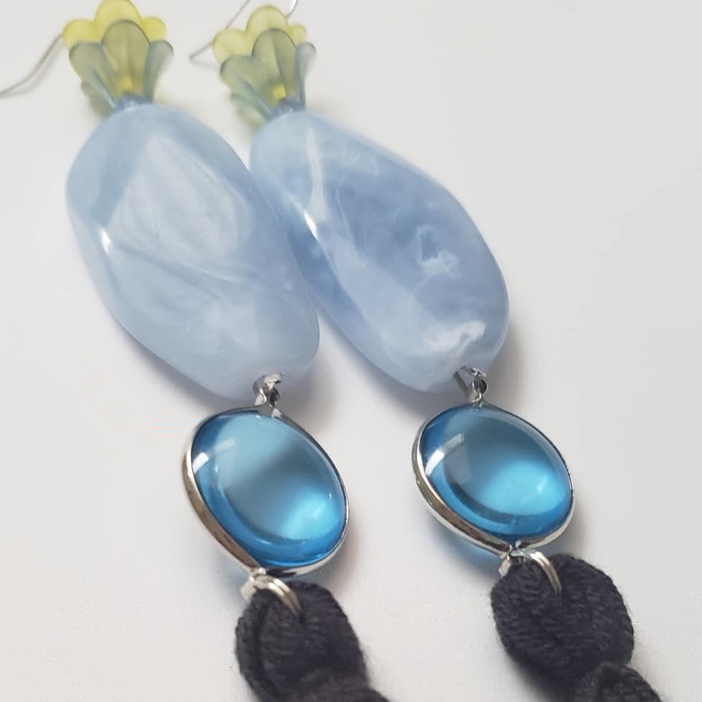 Handcrafted blue and yellow tassel set